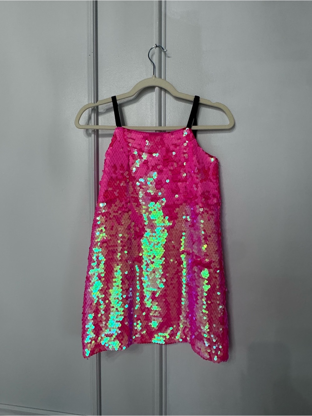 Milly Hot Pink Sequin Party Top with Black Straps